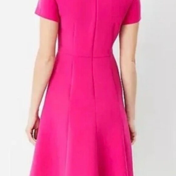 Ann Taylor Crew Neck Short Sleeve Flare Dress in Hot Pink - Picture 6 of 8